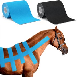 Burbell 2 Pcs Equine Kinesiology Tape for Horses or Dogs Veterinary Horse Tape Black Blue 4 Inch Equine and Canine Adhesive Uncut Roll for Vet Adhesive Animal Pets Wrap Bandages
