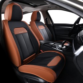 FLORICH Universal Car Seat Covers for Front Seats, Leather Seat Covers Universal Anti-Slip Driver Seat Cover, Automotive Vehicle Seat Covers fit for Trucks Vans SUVs Sedans (2 Packs, Brown&Black)