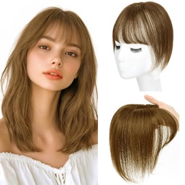 Hair Toppers for Women Real Human Hair Upgrade Base Seamless 360°3D Cover Topper for Women with Thinning Crown Wispy Clip in Bangs Realistic Scalp Line HairPieces Light Brown