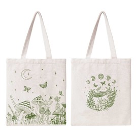 THEYGE Mushroom Tote Bag Aesthetic Vintage Tote Bag for Women Cute Funny Tote Bag Cotton Mushroom Canvas Bag Reusable Grocery Bag Shopping Beach Shoulder Bag