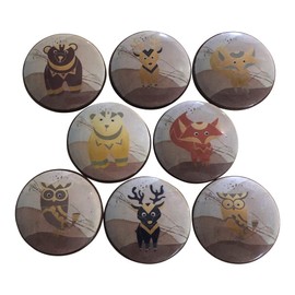 Cabinet Knobs, Knobs for Kitchen Cabinets and Drawers, Matching Cabinet Knobs and Pulls, 1.5" Round Dresser Knobs (Set of 8 Boho Forest Animals Wood Knobs)