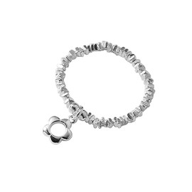 Dainty Flower Pendant Ring for Women Girls 925 Sterling Silver Hypoallergenic Silver Irregular Elastic Stretch Adjustable Finger Rings Minimalist Polished Open Flower Statement Jewelry