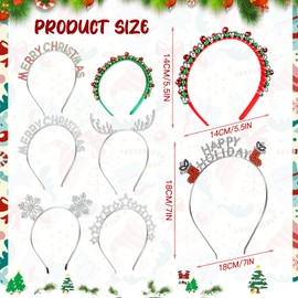 Ceenna 8 Pcs Christmas Headbands for Women Xmas Bell Hairband Rhinestone Reindeer Antler Snowflake Headband for Girls Cosplay(Silver)