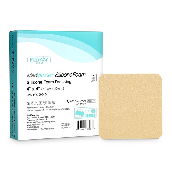 MedVance TM Silicone - Silicone Adhesive Foam Absorbent Dressing, 4"x4", Box of 5 dressings