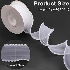 CABODYALS 5 Yards 1 1/2 Inch White Faux Pearl Edge Ribbon Organza Mesh Smooth Ribbon Fishtail Sheer Transparent Ribbons Bundle Rolls with Spool for Sewing Making Crafts Corsage Wedding Invition Supply
