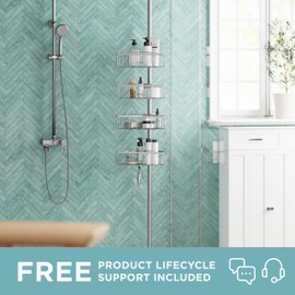 Zenna Home Tension Pole Shower Caddy, Corner Shower Storage System with 4 Adjustable Baskets, Bathroom Organization Solution, 60 to 108 Inch, Satin Nickel