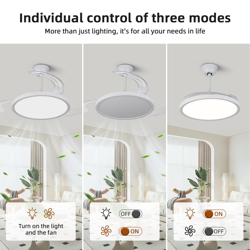 Fanyamei 42 inch Retractable Ceiling Fan with Lights,6 Speed Dimmable