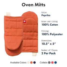 Hedley & Bennett Oven Mitts - Heat Resistant Kitchen Mittens - Baking Gloves with Hanging Loop - 100% Cotton Outer and Lining; 100% Polyester Filling - Paprika Red