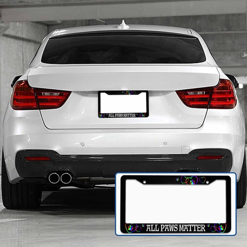 Amcove License Plate Frame All Paws Matter Rainbow Paw Prints