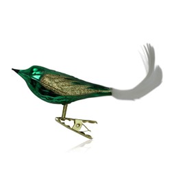 Lauschaer Glas Christmas Tree Decoration Bird with Feather Tail Green Shiny Pack of 3 Christmas Tree Decorations Mouth-Blown Hand Decorated