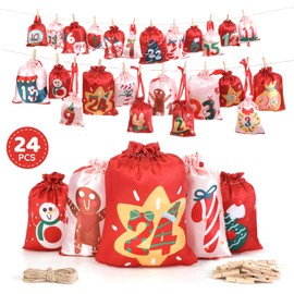 Anpro DIY Advent Calendar for Filling, Fabric Bags, 24 Fabric Bags, Chain for DIY Crafts and Hanging, 2024 Christmas Calendar to Fill Yourself for Children, Boys, Men