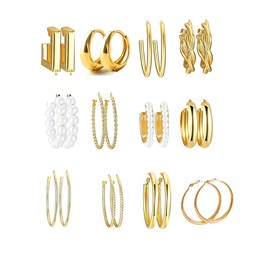 Tivleed 24-Piece Gold Alloy Earrings Set with Vintage Pearls - Geometric Hoop & Drop Designs for Women, Multipack Everyday & Party Jewellery for Gifting