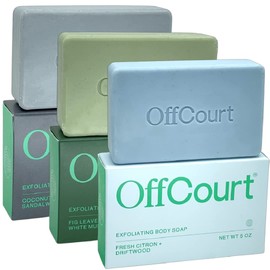 OffCourt Exfoliating Body Soap – Deep Cleansing and Best Exfoliating Soap for Men and Women. Non-Drying Bar.3 Fragrances: Citrus, Fresh Fig Leaves and Sandalwood Scent. (5oz, 3 Pack)