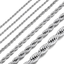ChainsHouse Men Women Twisted Style Rope Chain 6mm Wide Stainless Steel Necklace, 18"