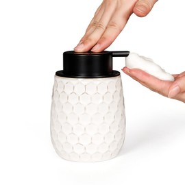Foaming Soap Dispenser, Ceramic Dish Soap Dispenser 13OZ, White Honeycomb Design Hand Soap Dispenser for Kitchen Sink Bathroom, Refillable Foam Shower Soap Dispenser, ANTIS'S HOME