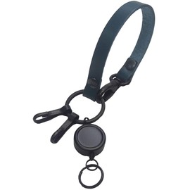 [highstyle] Reel Key Tochigi Leather Key Chain, Made in Japan, Tochigi Leather & Reel Key & Double Hook Antique Color, Loop Type, Key Chain, black/navy