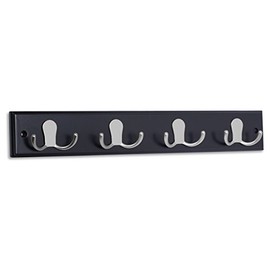 BirdRock Home Dual Hook Coat and Hat Rack - 4 Dual Hooks - 17 Inches - Wall Mount - Decorative Home Storage - Entryway Foyer Hallway Bathroom Bedroom Rail - Satin Nickel Hooks - Black Pine Bathroom Ra