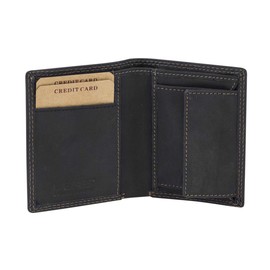 LEAS MCL Mini Wallet Extra Thin without Flap in Portrait Format in Real Leather Black Vintage Collection, black, Minimalist