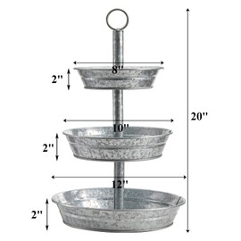 Okllen 3 Tier Serving Tray, Galvanized Metal Cupcake Stand Vintage Dessert Appetizer Stand, Rustic Home and Garden Display Stand for Country Farmhouse, Kitchen, Indoor, Outdoor Use