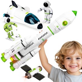 TOY Life Juguete espacial de cohete de juguete para niños, transbordador con astronauta, nave espacial, planeta y tronco con estación espacial de Navidad para niños de 3, 4, 5, 6, 7, 8, regalo para