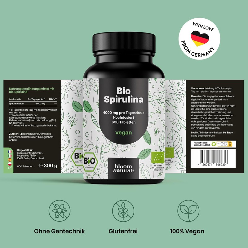 Organic Spirulina Tablets High Dose - 600 Tablets - 4000