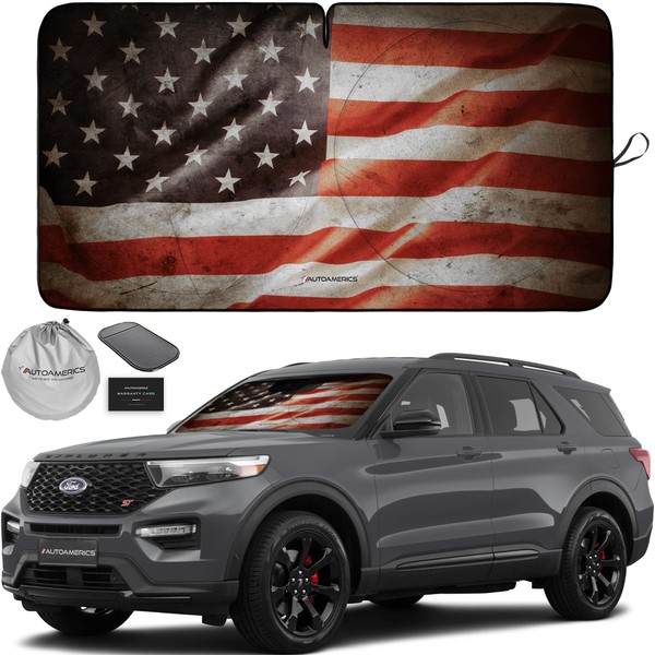 Autoamerics 1-Piece Windshield Sun Shade Grunge American Flag - 1
