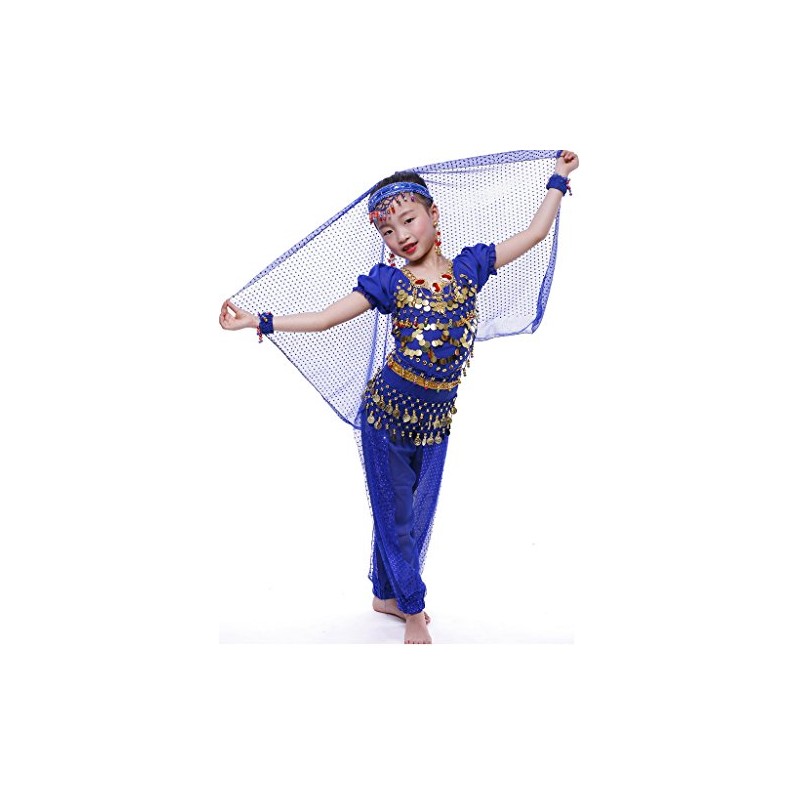 Girls Short Sleeve Belly Dancing Costume Set ALL Ornaments