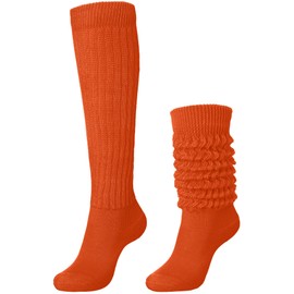 Glitopper Slouch Slouchy Socks Pack Knee High Scrunch 80s 90s Stacked Boot Socks(9-11,Orange)