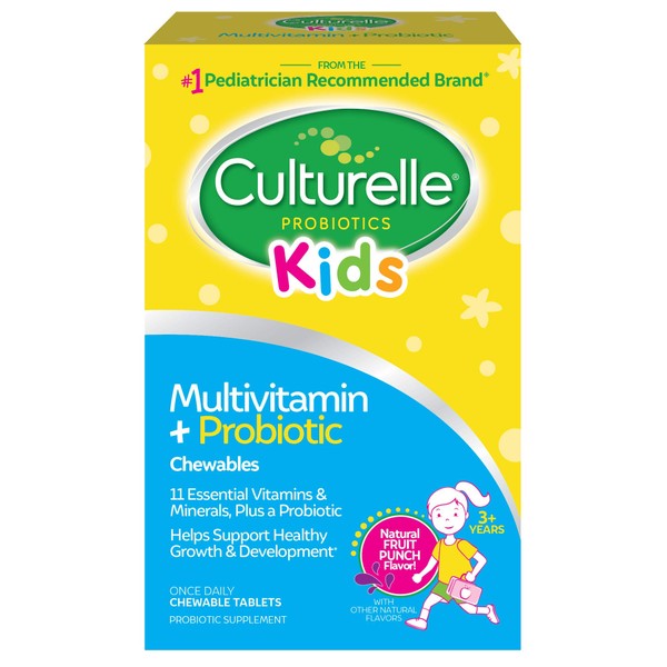 Culturelle Kids Complete Multivitamin + Probiotic Chewable, Digestive & Immune Support for Kids, With 11 Vitamins & Minerals including Vitamin C, D3 and Zinc, Fruit Punch Flavor, 50 Count