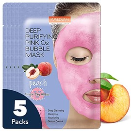 Purederm Mascarilla De Burbuja O2 Rosa Purificante Profundo Melocotón (Paquete De 5) - Mascarilla De Burbuja Facial Para Purificar E Hidratar         
