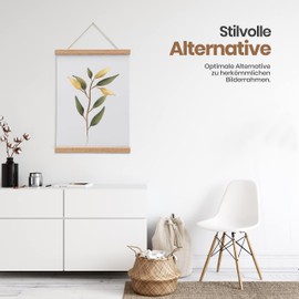 LIKARTO Premium Poster Strip, Oak A3, 30 cm, High-Quality Magnetic Picture Rail Made of Real Wood with Leather Strap, Easy to Hang Pictures