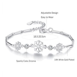 Silver Bracelet for Women, Snowflake Bracelet for Women Ladies Girls, Christmas Jewellery Gift for Friends Lover Mother Daughter Girlfriend