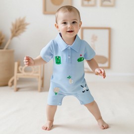 Filgriox Infant Baby Boy Golf Clothes Golf Short Sleeve Jumpsuit Button Down Polo Romper Summer One Piece Outfit (Blue, 3-6 Months)