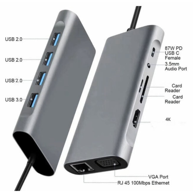 USB C Hub 11 in 1 HD Multimedia Interface VGA