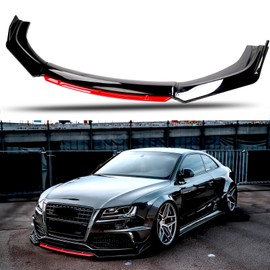 JMTBNO Universal Front Bumper Lip Auto Chin Spoiler ABS Compatible with Honda Civic Mitsubishi Kia Infiniti Splitter Trim Protection Spoiler Air Dam (Black-Red)