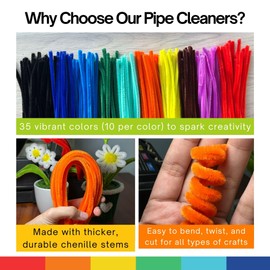 Performore Colorful Pipe Cleaners Craft Set 350-Pack Chenille Stem Wires in 35 Bright Colors 5mm Thick Reusable Twistable Fuzzy Sticks DIY Art Supplies for Kids & Classrooms