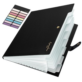 Sooez Accordion File Organizer, 8 Pocket Expanding File Folder with Labels, Letter Size Folders for Documents, Portable Paper Bill Receipt Organizer for Home School Office Supplies, Black