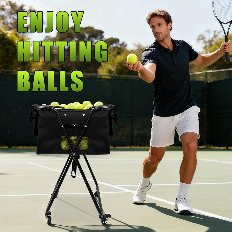 Jacgood Tennis Ball Hopper Cart with 4 Wheels，Foldable Large Capacity