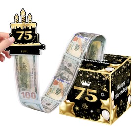 Joycard 75th Birthday Money Box for Women Men, 75 Years Old Birthday Decorations, Fun Pull-Out Cash Gift Box for Parties, Ideal for 75th Birthday Surprises （with 35PCS Bags）