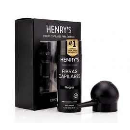 Henrys Kit Fibras Capilares Negro 27.5g con Aplicador, Disimula Áreas con Poco Cabello, Aumenta Volumen y Densidad al Instante
