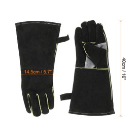 sourcing map 1Pair A3036 Welding Gloves 16" Fire Heat Resistant Long Sleeve Cowhide Leather BBQ Grill Gloves for Welding Fireplace Oven Baking Garden