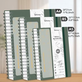 Qefuna Notebook A5 Dotted, Bullet Dot Journal, 300 Pages Spiral Notebook, 100 g/m² Ink-proof Paper, PVC Hardcover, with Ruler, Expandable Pockets, Elastic Band, 14.5 x 21 cm, Dark Green