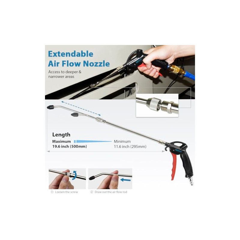FIRSTINFO Air Duster Blow Gun with Adjustable Nozzle Range: 295~500mm
