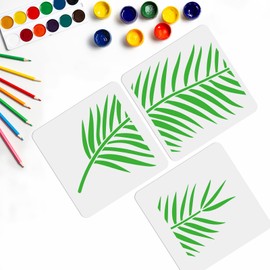 MAYJOYDIY Pack of 3 Palm Leaf Stencils 30 x 30 cm Leaf Motif Splicing Style Tropical Leaves Stencils with Brush Spliced Pattern Leaf Templates for Painting on Wood Wall Floor Tiles