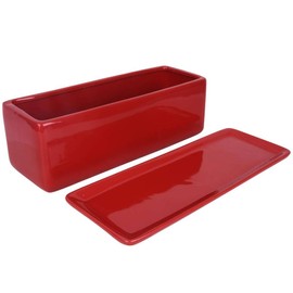 Vencer 14 Inch Rectangular Modern Minimalist Ceramic Succulent Planter Pot - Window Box with Saucer,Office Desktop Potted Stand,Red,VF-0173R