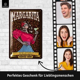 LANOLU Tin Signs Retro Bar Decoration - Bar Sign Margarita Serviced Here - Metal Signs Vintage as Alcohol Accessories for Party Room, Kitchen - Cocktail Sign as a Gift, 20 x 30 cm