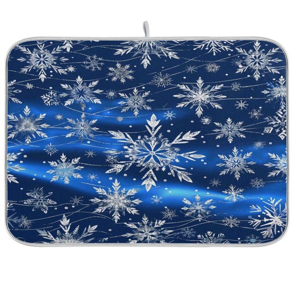 Christmas Blue Snowflakes Dish Drying Mat for Kitchen Counter 18