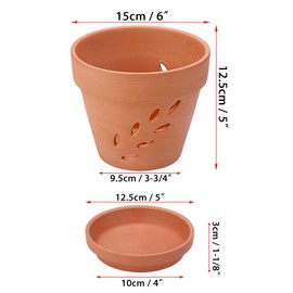 JUXYES 3 Pack Small Terracotta Orchid Pots with Holes and Saucers, Clay Orchid Planter Pots for Repotting, Plant Flower Pots for Orchid Indoor and Outdoor Promotes Air Circulation, 6 Inches