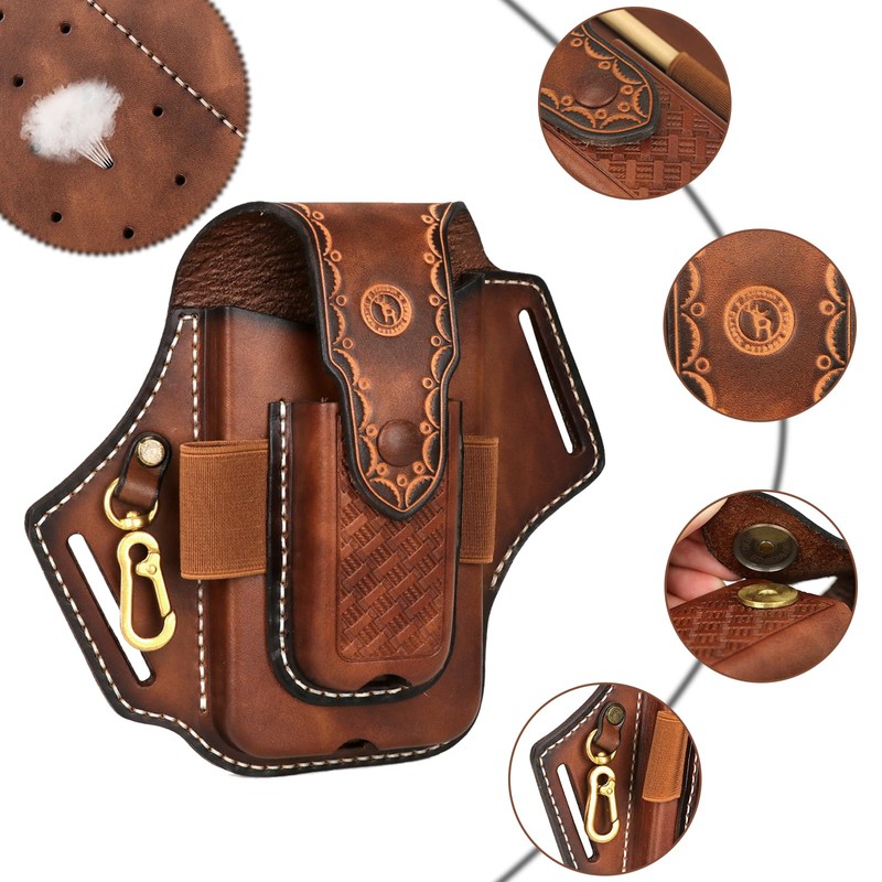 TOURBON Leather Smartphone Pouch, Smartphone Holder, Belt Loop, Tool Pouch,