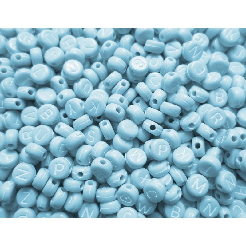 500pcs Alphabet Beads Round Flat Light Blue 7mm Craft Material